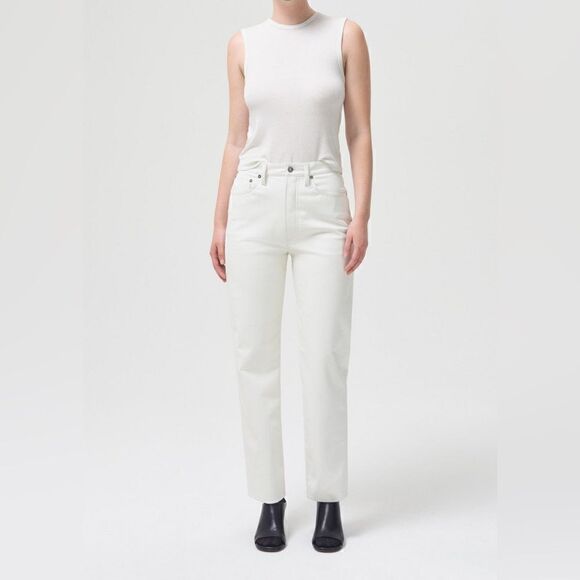 NWT Agolde Recycled Leather 90's White Pants Pinch Waist Straight Leg Size 10 - Picture 7 of 14